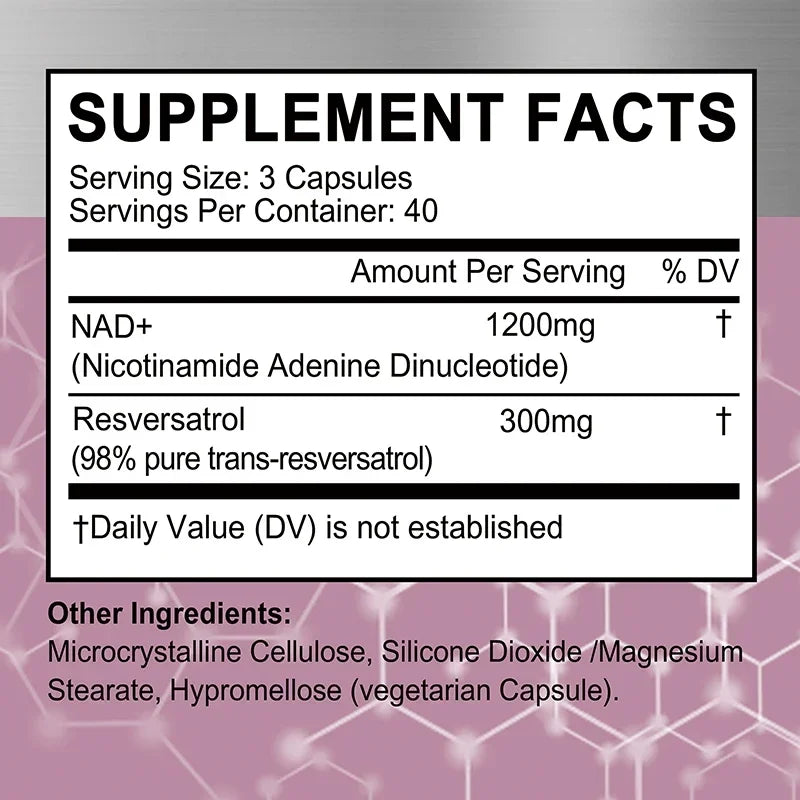 NAD+ Resveratrol Supplements - 120 Capsules for Energy & Immune Support