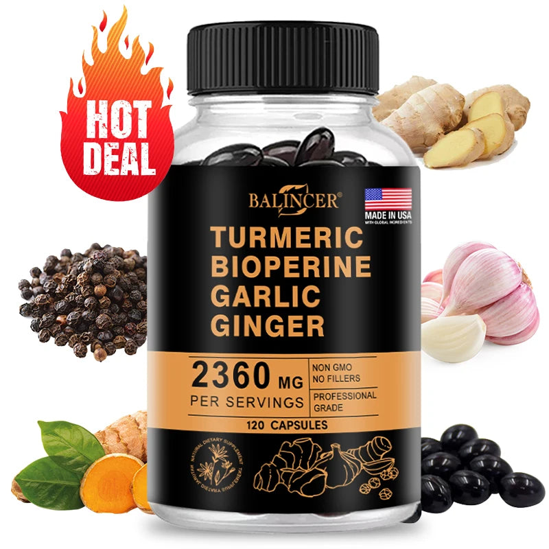 Turmeric Ginger Supplement with Curcumin and Black Pepper, 2360 Mg