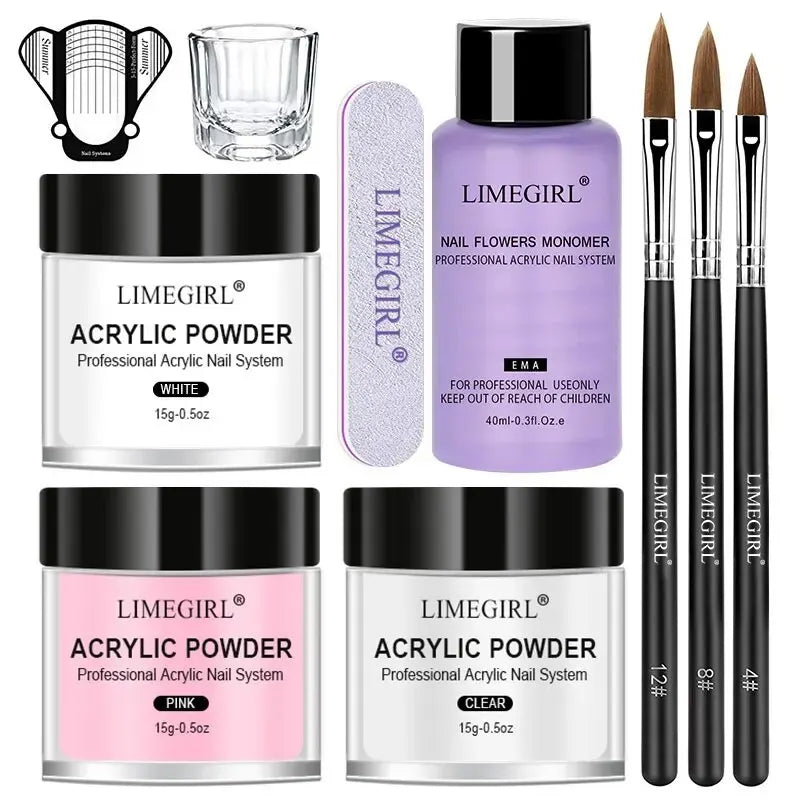 Acrylic Powder & Liquid Monomer Nail Art Kit - 3D Decoration Tools