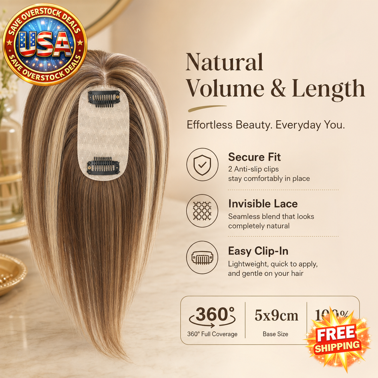 Human Hair Toppers with Clips for Volume and Length