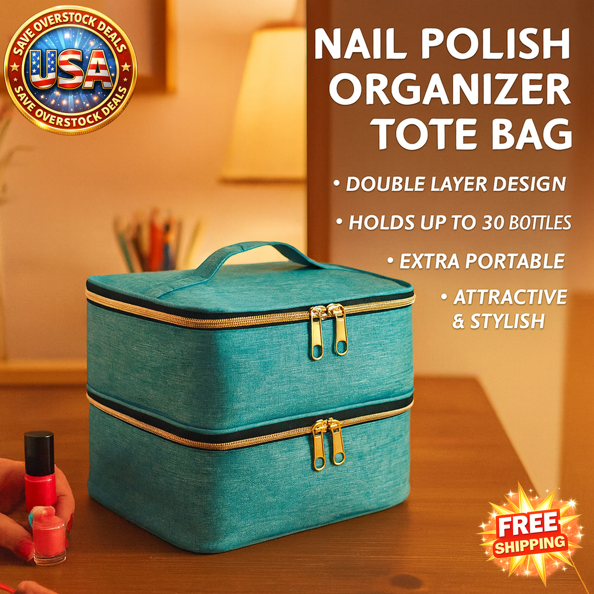 Nail Polish Organizer Tote Bag Double Layer Cosmetic Storage for Women