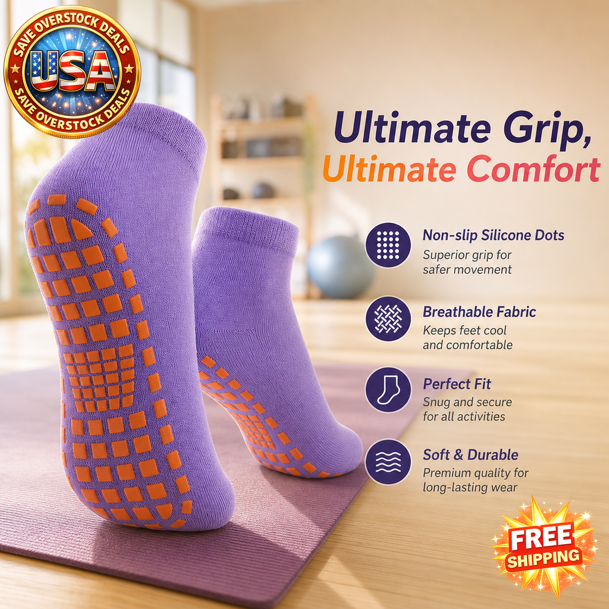 Unisex Silicone Non Slip Grip Trampoline Pilates Socks for Sports