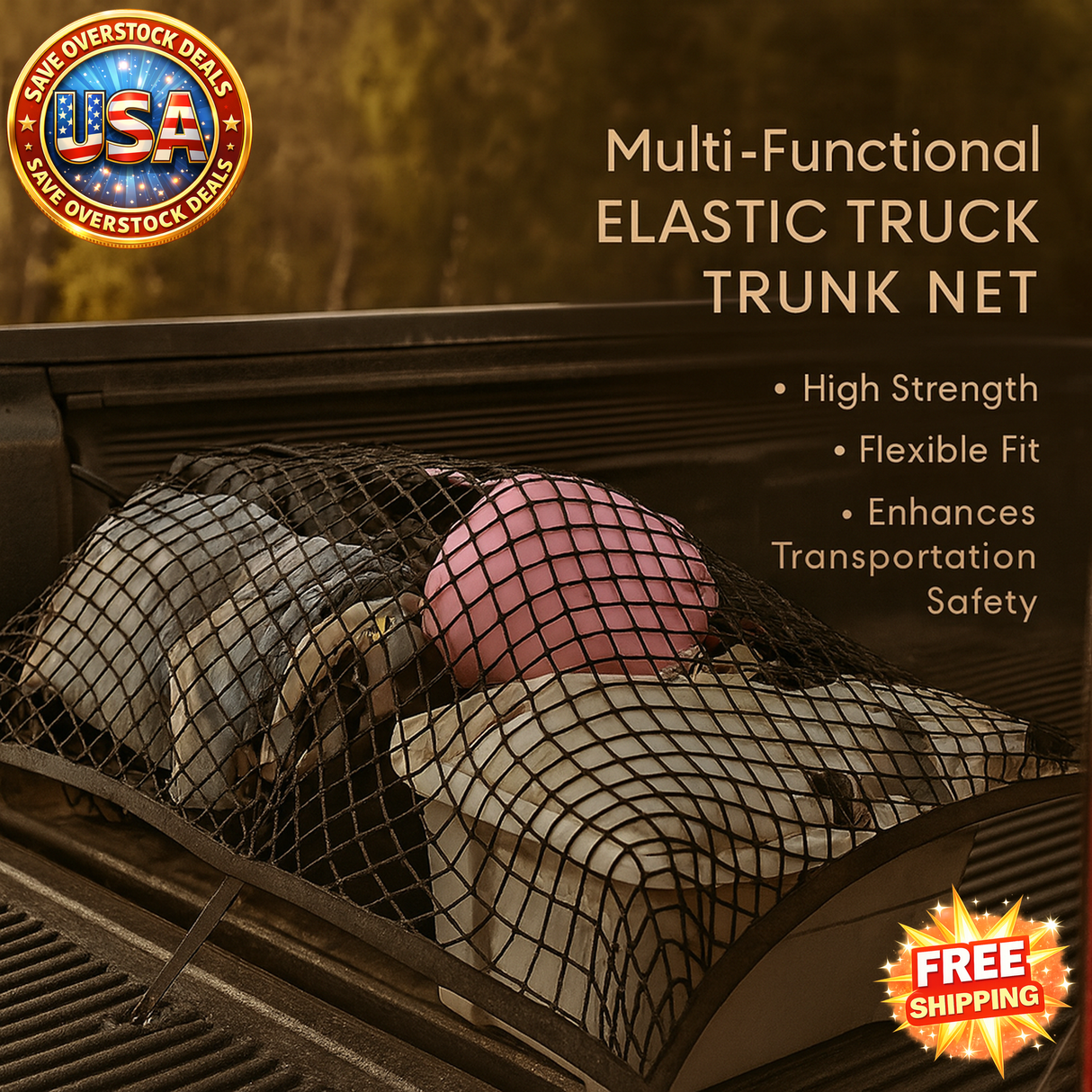 Multi-functional Elastic Cargo Net for Truck Trunk - High Strength, Flexible