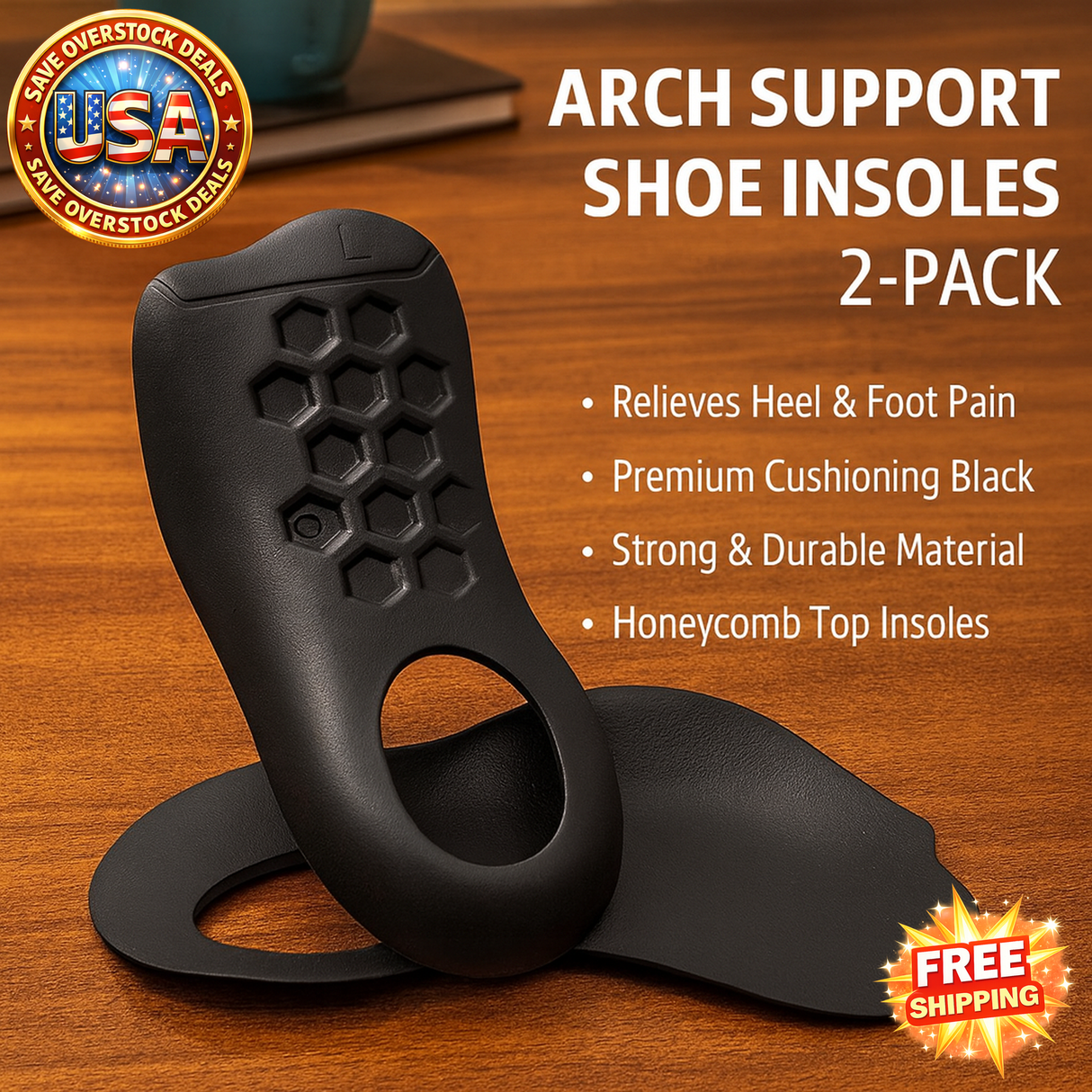 Arch Support Insoles 2-Pack – Half Orthotics for Running & Work Shoes
