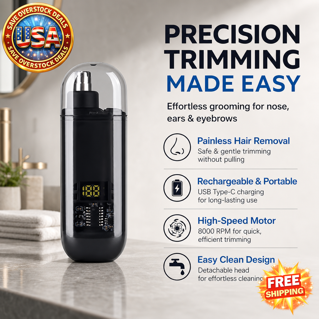 Electric Nose Hair Trimmer for Men - Portable & Rechargeable