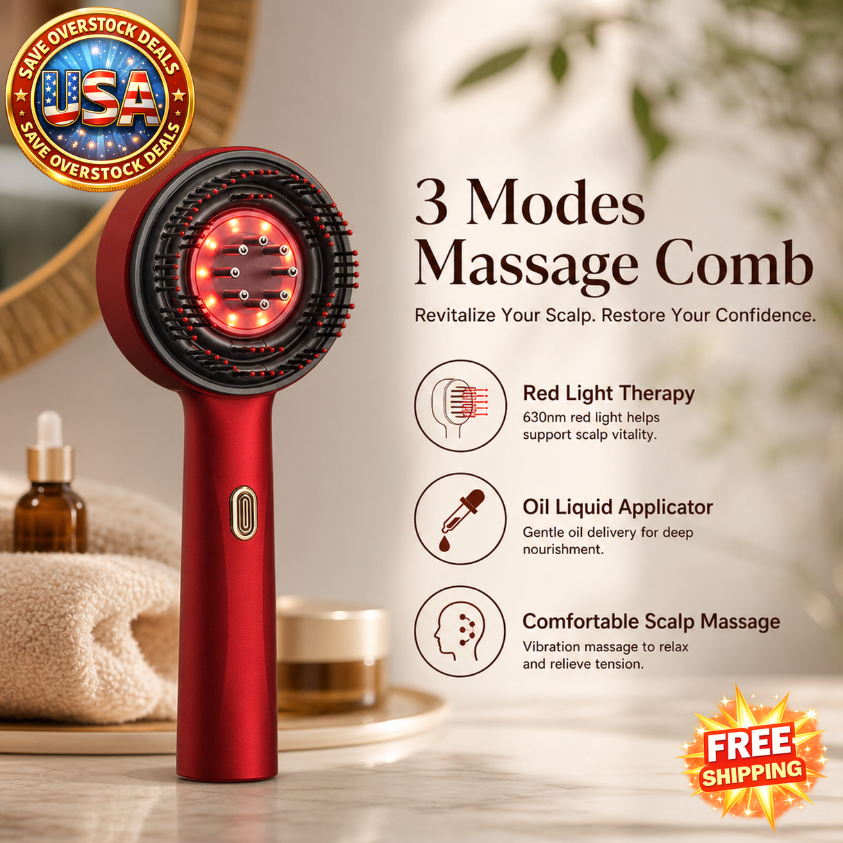 Electric Vibration Massage Comb for Hair Growth Therapy