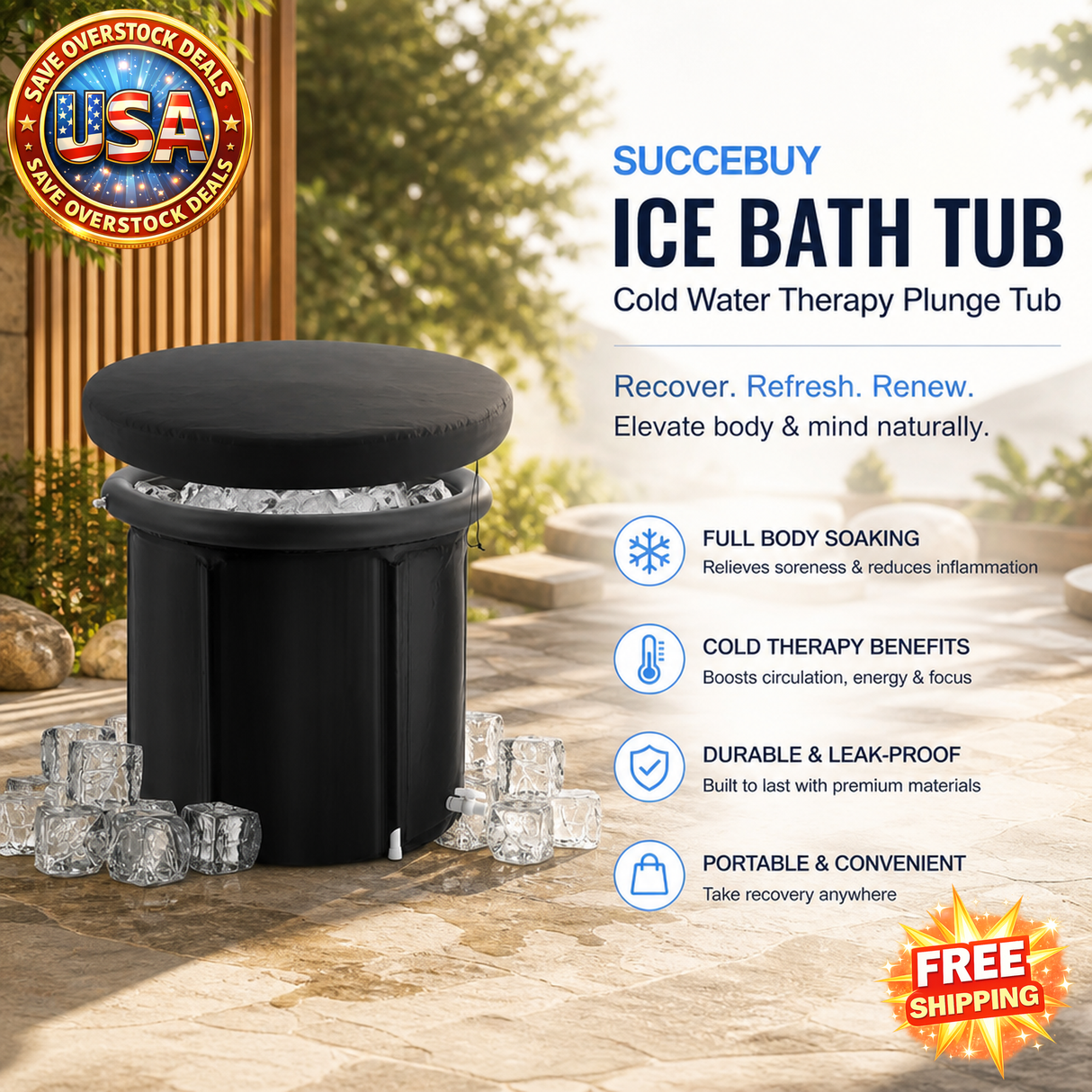 Portable Ice Bath Tub for Cold Water Therapy, Inflatable Plunge Pool