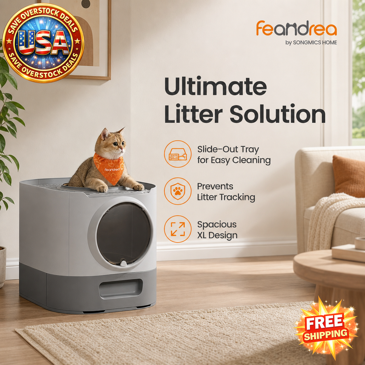 Enclosed Cat Litter Box with Slide-Out Tray