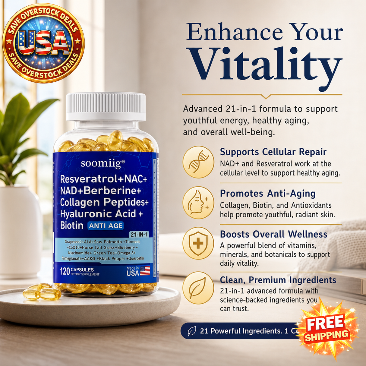 NAD+ Supplement with Resveratrol & Collagen Peptides