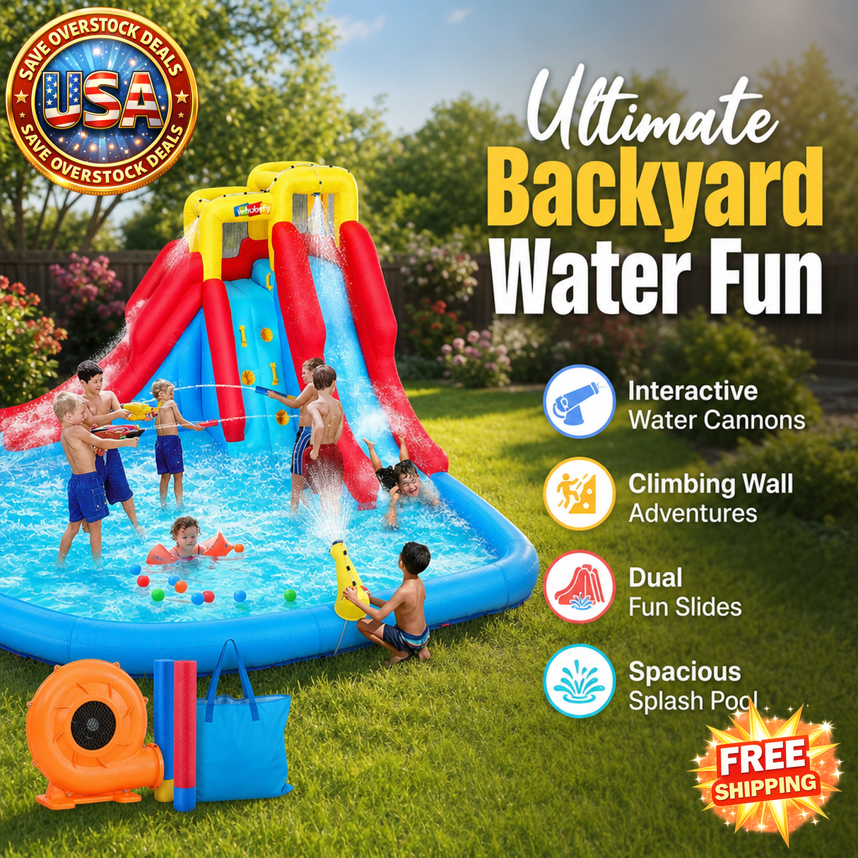 Inflatable Backyard Water Park for Kids - 12-in-1 Slide