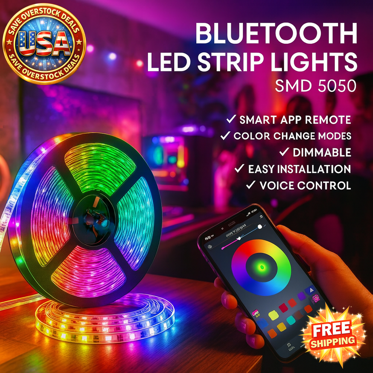 Bluetooth LED Strip Lights 5050 SMD Smart Remote Control Flexible Tape