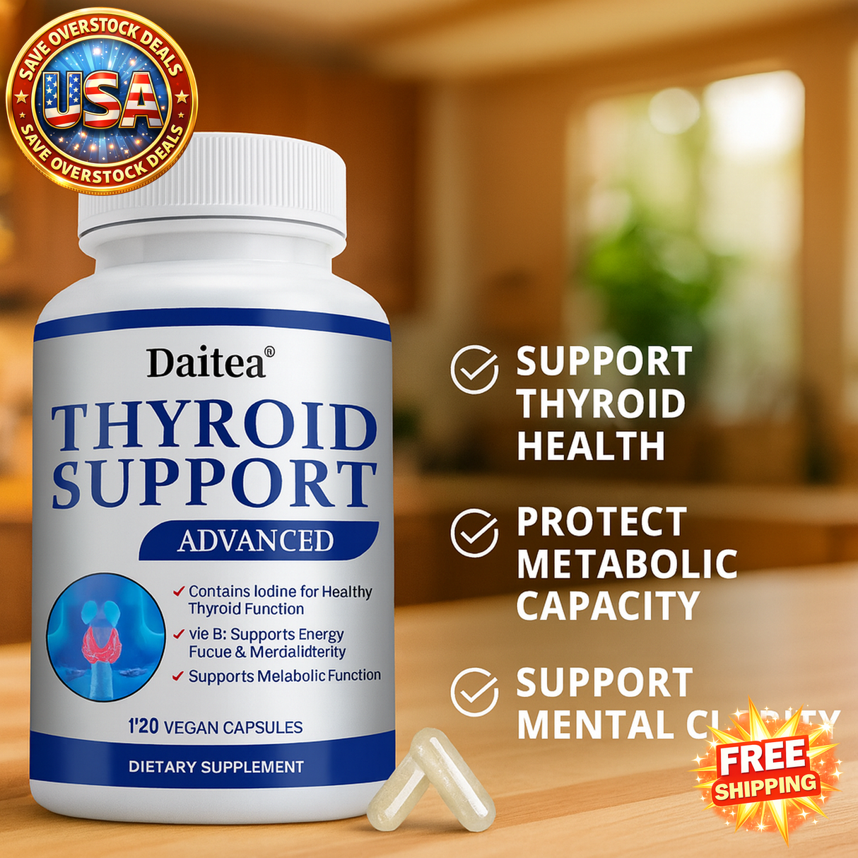 Thyroid Supplement with L-Tyrosine, Iodine, Zinc & Selenium - 60 Capsules