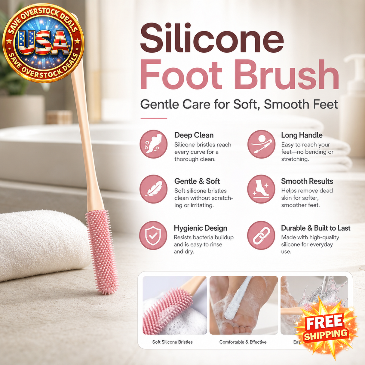 Silicone Toe Cleaning Brush for Diabetic Foot Care