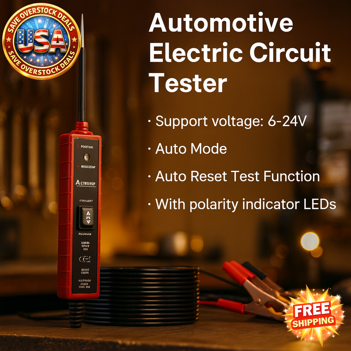 Automotive Electric Circuit Tester with Power Switch for Vehicle Diagnostics