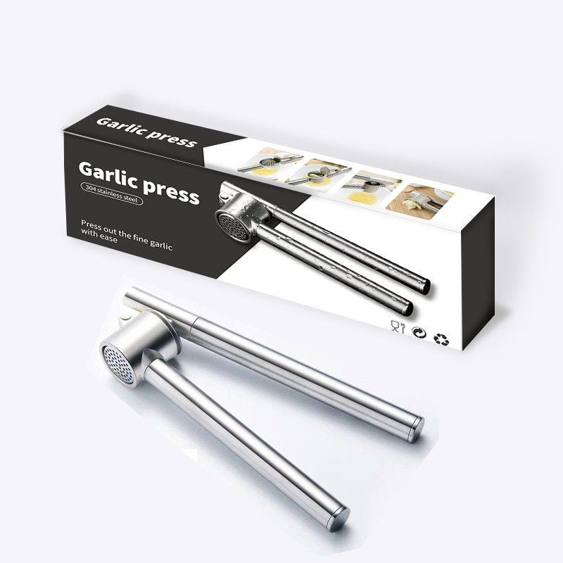 Kitchen Garlic Press with Soft; Easy to Squeeze Ergonomic Handle - Garlic Mincer Tool with Sturdy Design Extracts More Garlic Paste - Easy to Clean Garlic Crusher and Ginger Press (Silver)
