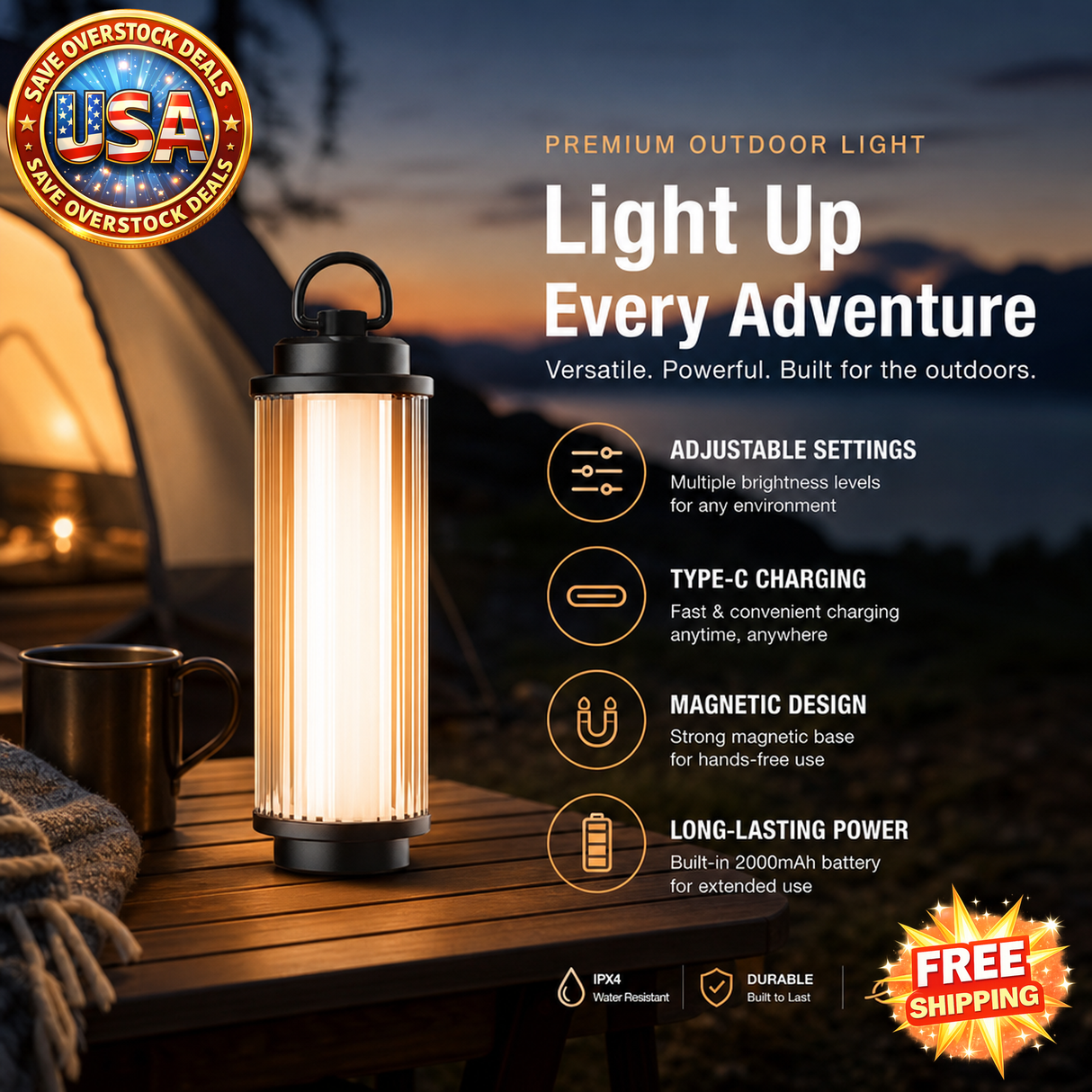 Adjustable Camping Lights Set - 5 Types - Type-C Charging - Outdoor Use