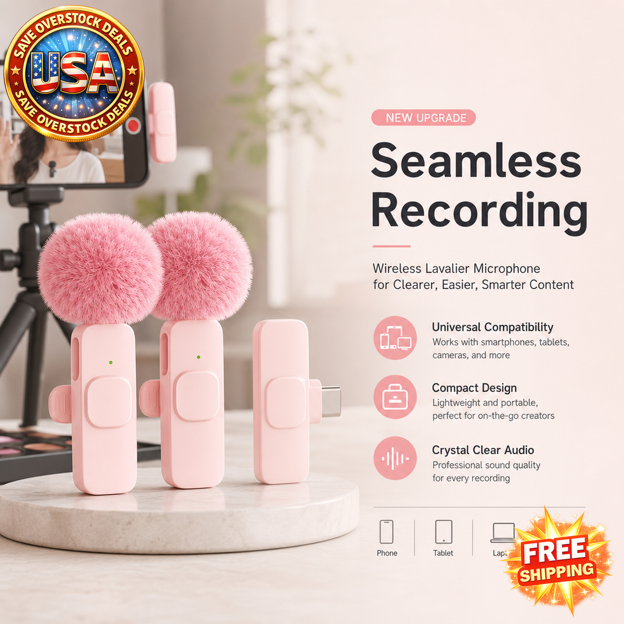Wireless Lavalier Microphone for iPhone Android PC Camera