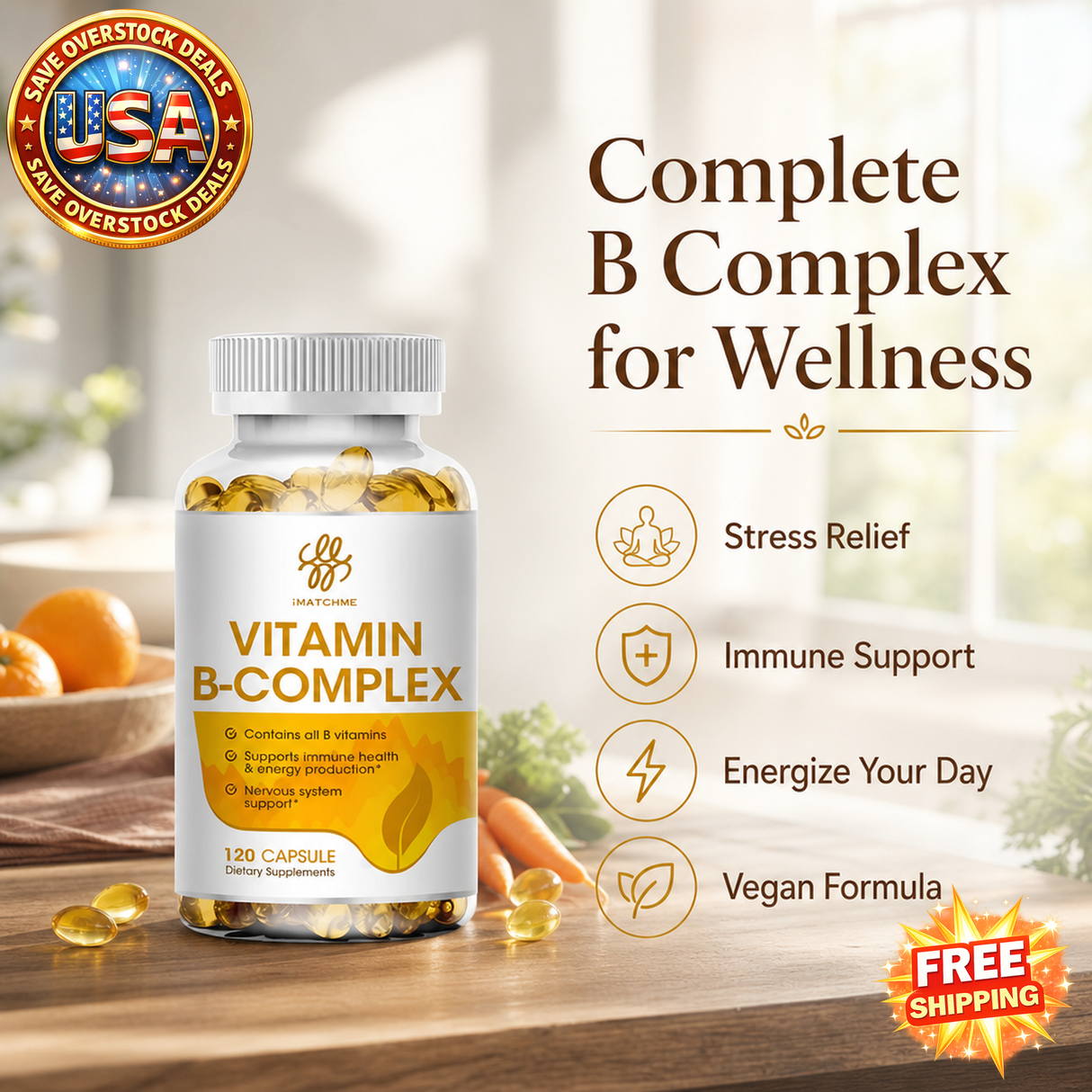 Vitamin B Complex Capsules with Resveratrol, 66 Count