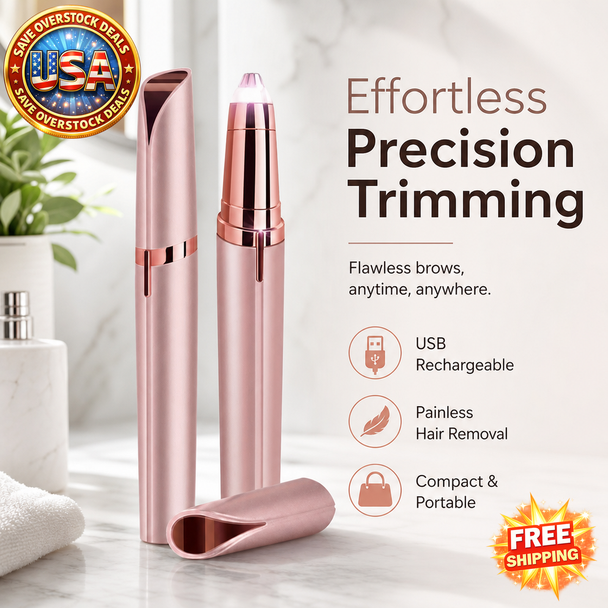 Electric Eyebrow Trimmer USB Mini Shaver for Painless Hair Removal