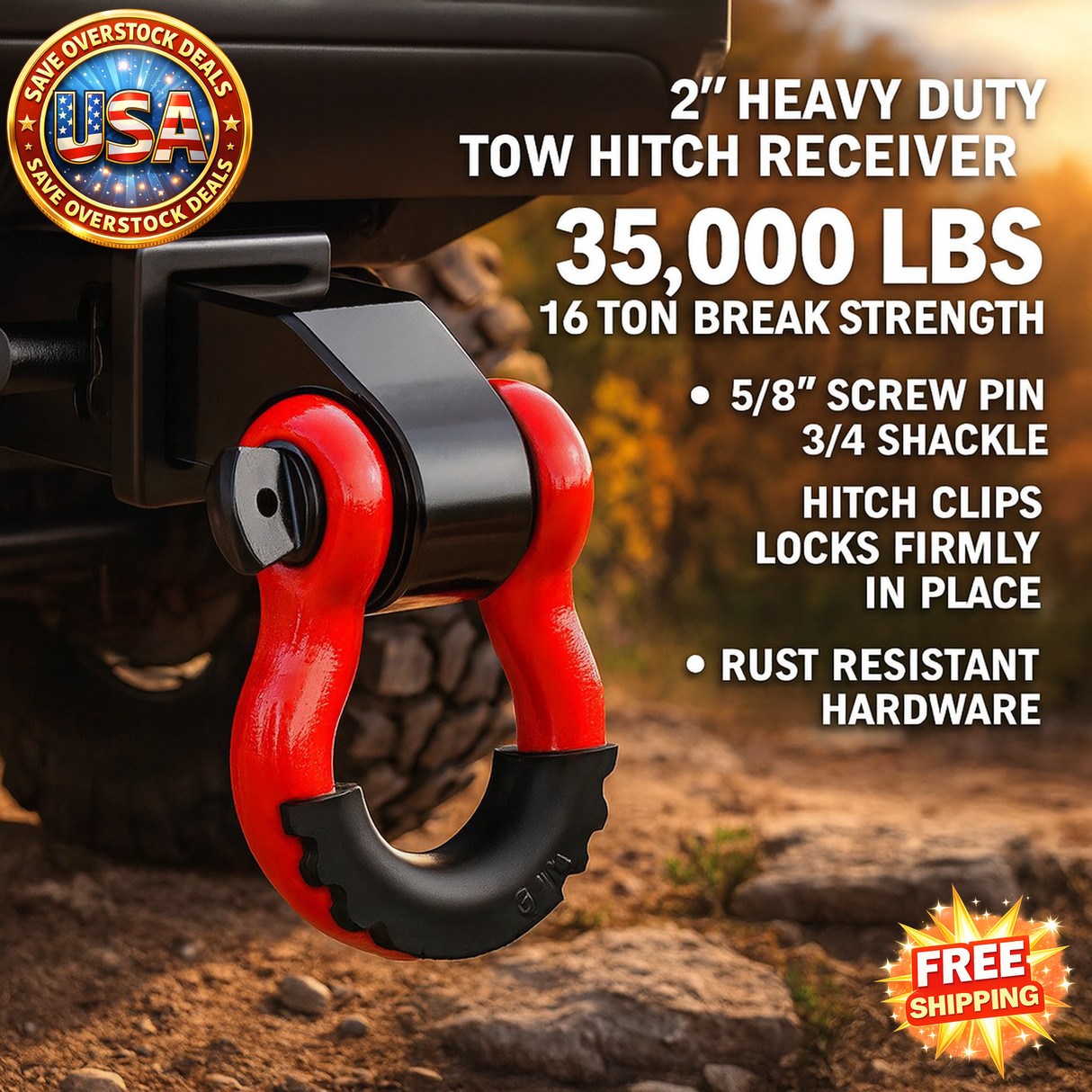 Heavy Duty Tow Hitch Receiver 2" 35,000 Lbs 16 Ton Break Strength Off-Road