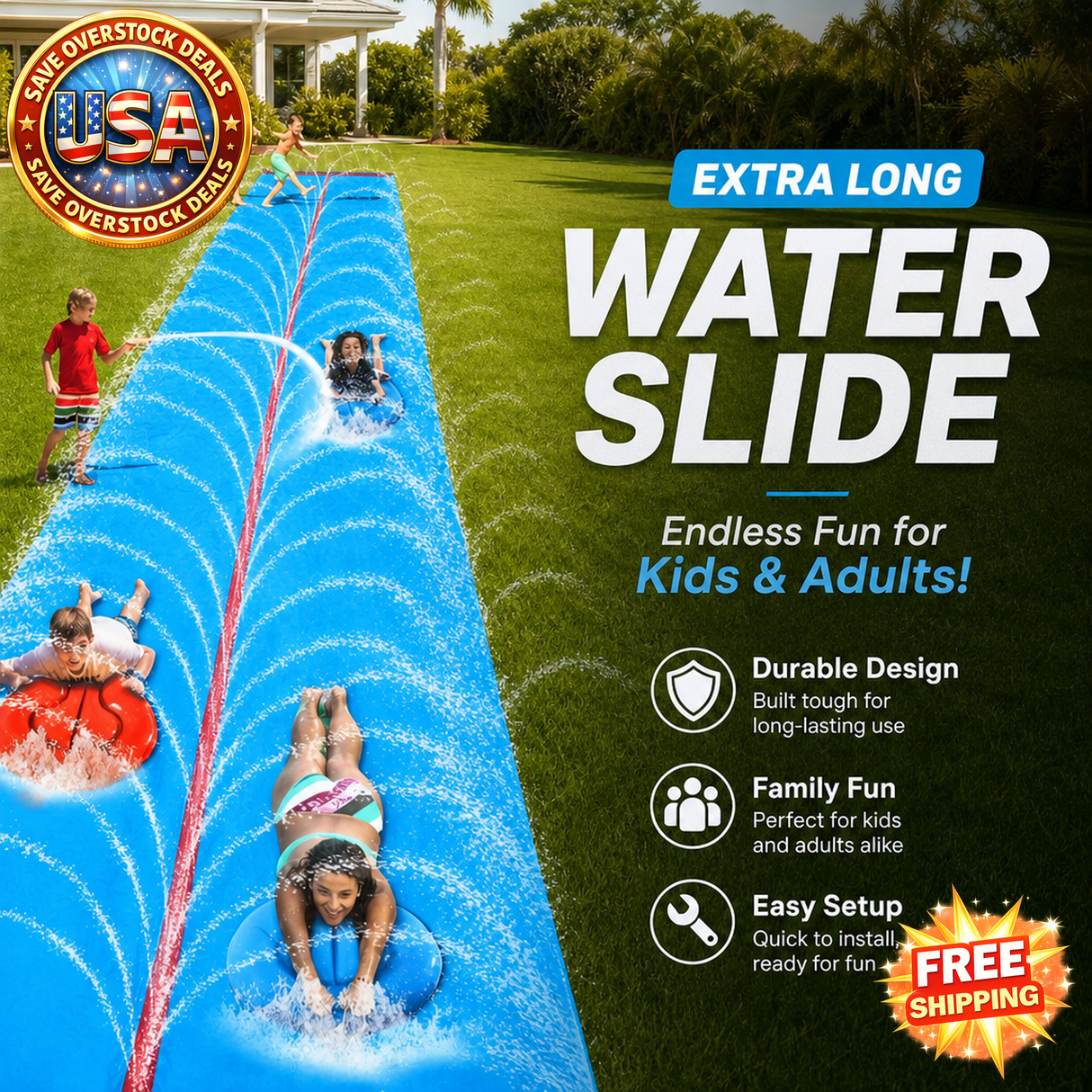Extra Long Outdoor Water Slide for Adults - Heavy Duty Blue