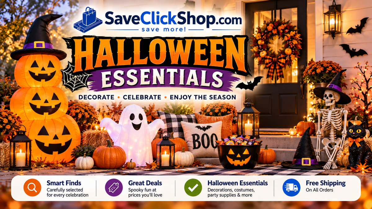 Halloween Essentials with festive décor, pumpkins, lights, party supplies and seasonal decorations from SaveClickShop