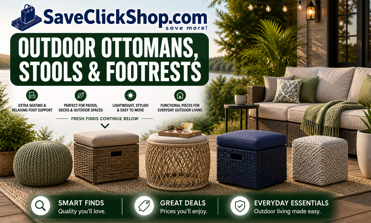 Outdoor ottomans, stools and footrests collection featuring patio seating accessories designed for comfort, relaxation and versatile outdoor use.