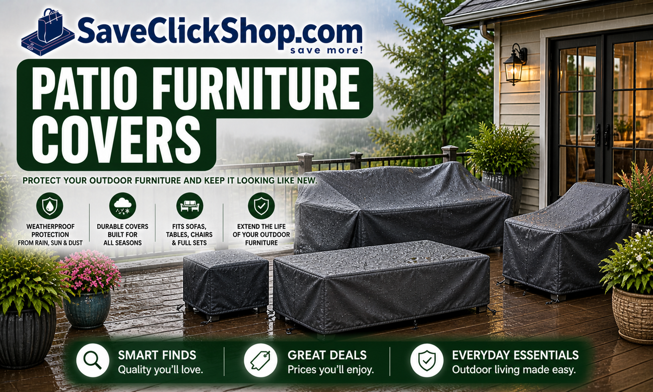 Patio furniture covers collection featuring waterproof outdoor covers designed to protect sofas, tables and seating from weather, dust and outdoor elements.