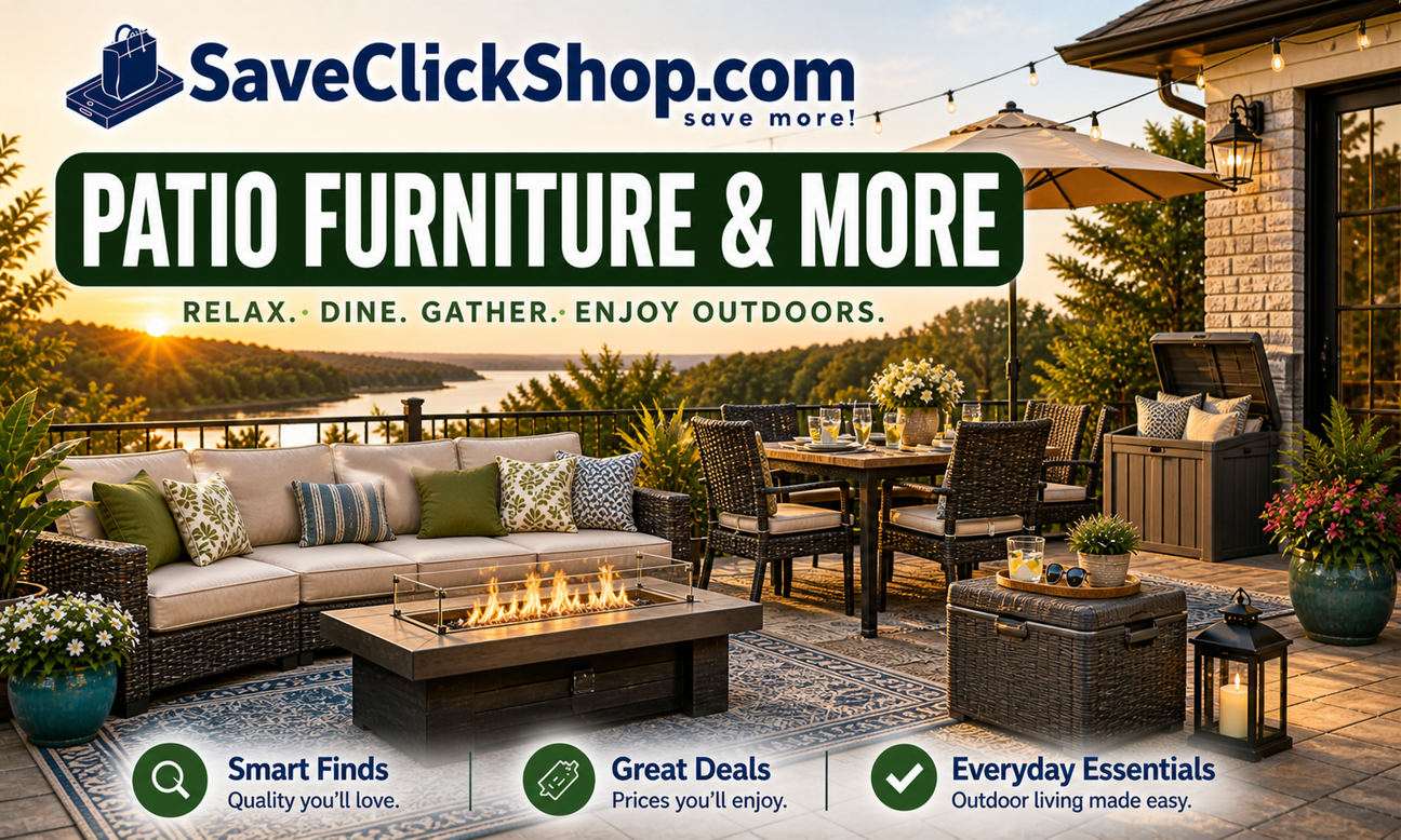 Patio Furniture and More collection featuring outdoor seating, dining sets, tables, storage, and backyard essentials for stylish outdoor living.