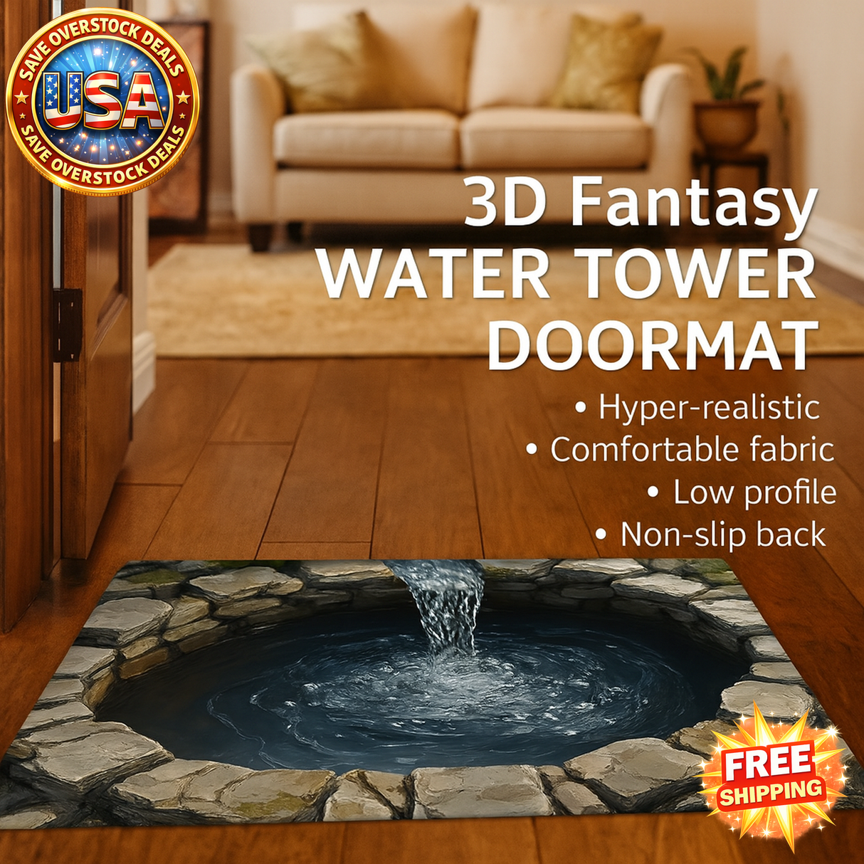 3D Fantasy Water Tower Door Mat, Non-Slip Floor Mat for Home Decor