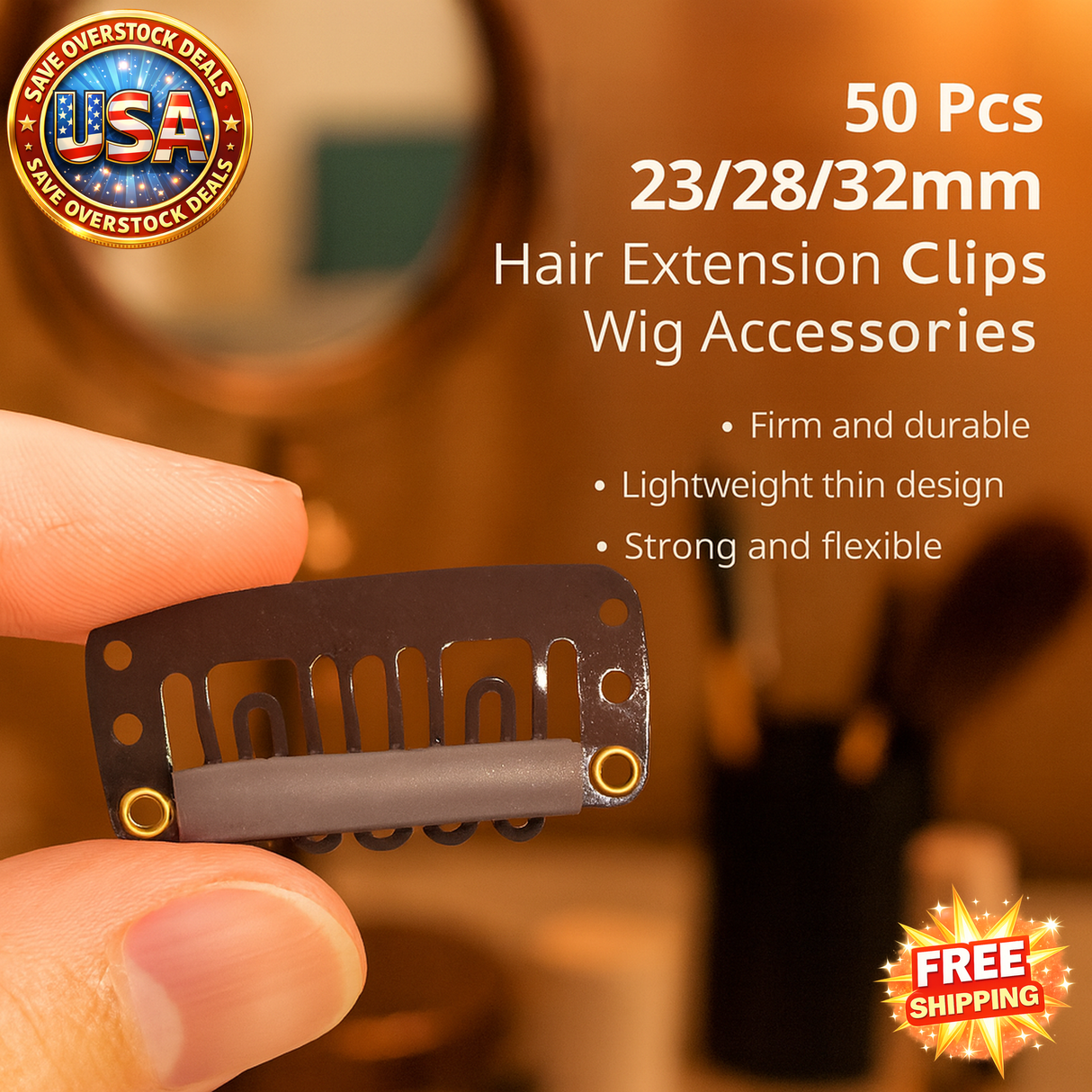 Hair Extension Clips 50 Pcs 23/28/32mm Rubber Metal Snap Accessories