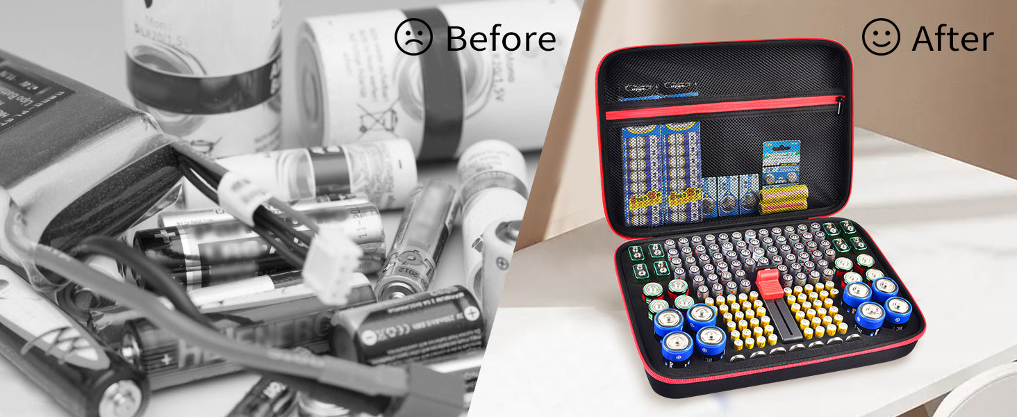 Battery Organizer Case with Tester for 150+ Batteries, Hard Shell Storage