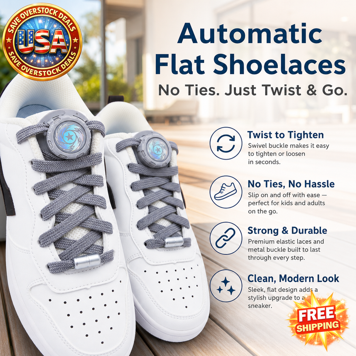 No Tie Automatic Flat Shoelaces for Adults and Kids