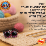 3D Glitter Doll Safety Eyes 20MM with Eyelash for Crochet Toys 1 Pair