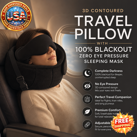 3D Contoured Travel Pillow with Blackout Eye Mask
