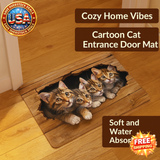 Cartoon Cat Entrance Door Mat - 2D Wooden Design - Anti-Slip Soft Pad