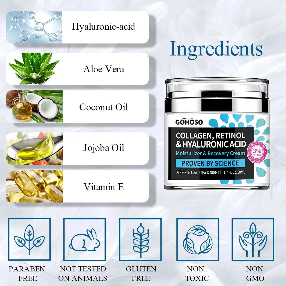 Retinol Face Cream 50ML - Collagen & Hyaluronic Acid Moisturizer
