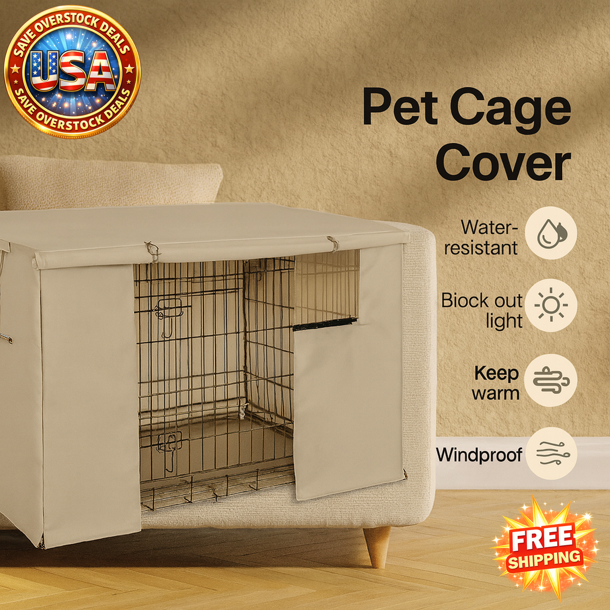 Pet Cage Cover Waterproof Oxford Dog Cat Crate Cover for Indoor Use