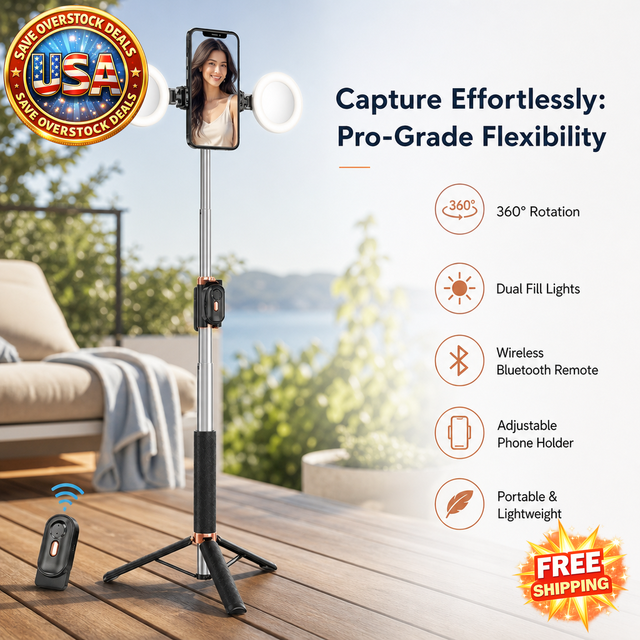 Selfie Stick Tripod with Dual Fill Lights & Bluetooth Remote
