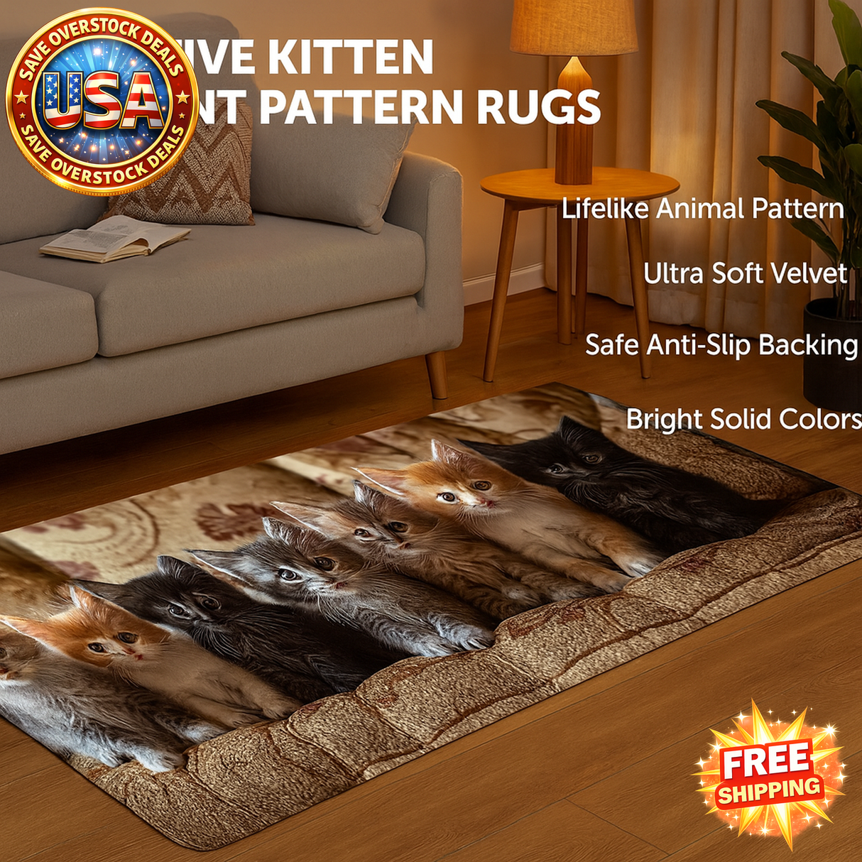 Creative Kitten Element Pattern Area Rug - Indoor Doormat for Home Decor