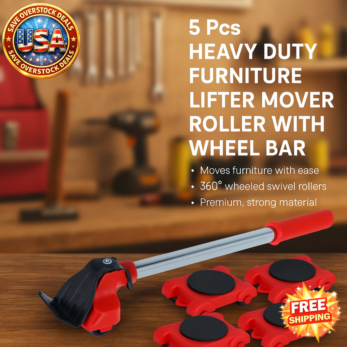 Heavy Duty Furniture Lifter Mover Roller Set - 5 Pcs Transport Tools