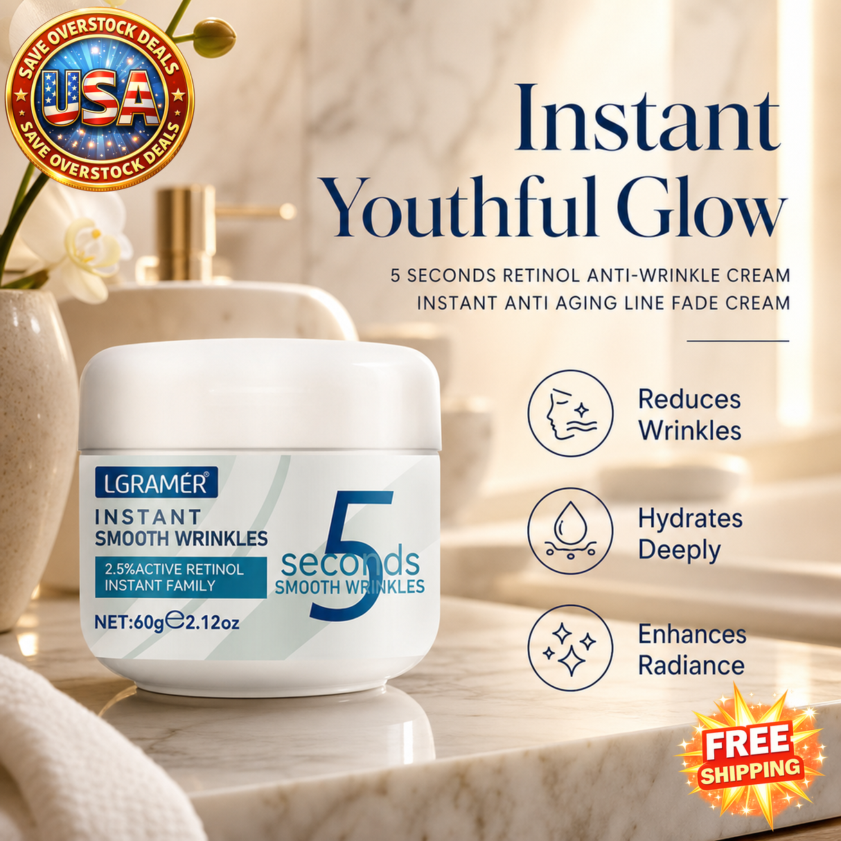 Retinol Anti-Wrinkle Cream - Instant Firming Face Moisturizer