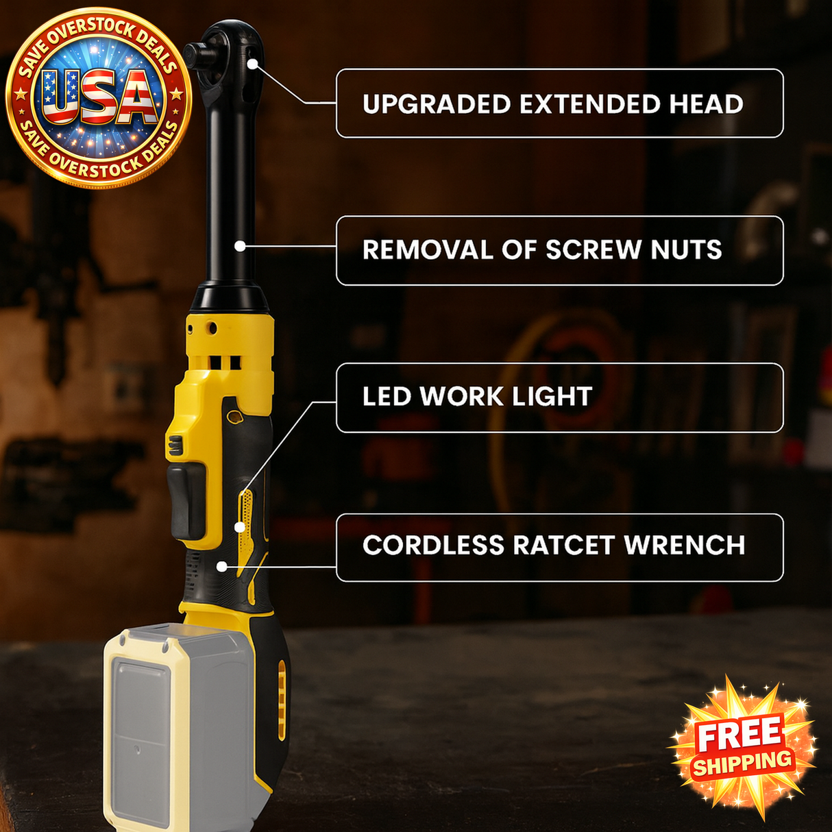 Cordless Ratchet Wrench 220N.m 3/8" Extended Head for Easy Removal