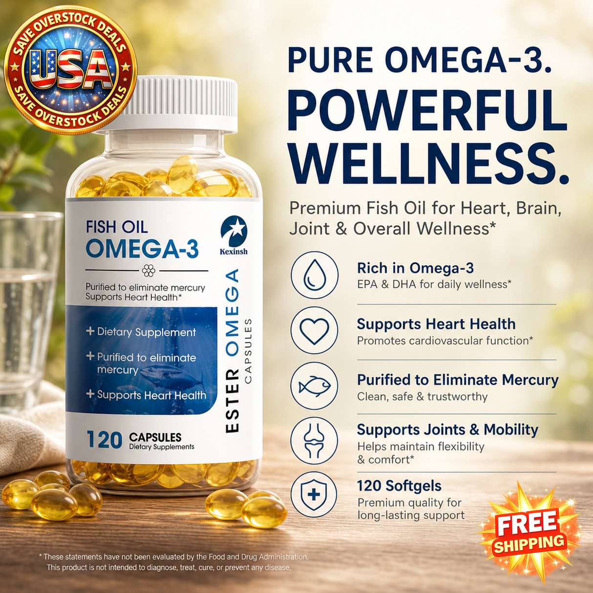 Omega-3 Fish Oil Capsules 3600mg Omega-3 for Health