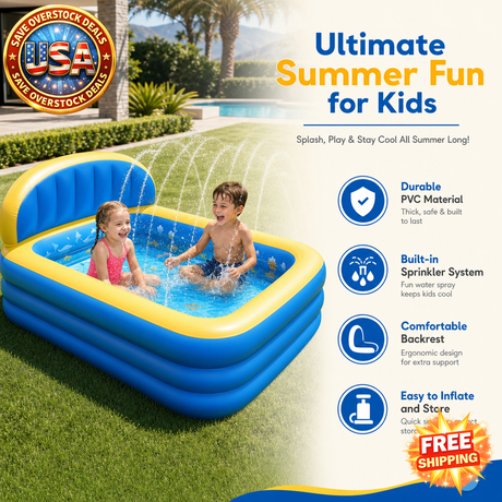 Inflatable PVC Rectangle Kids Swimming Pool with Sprinkler