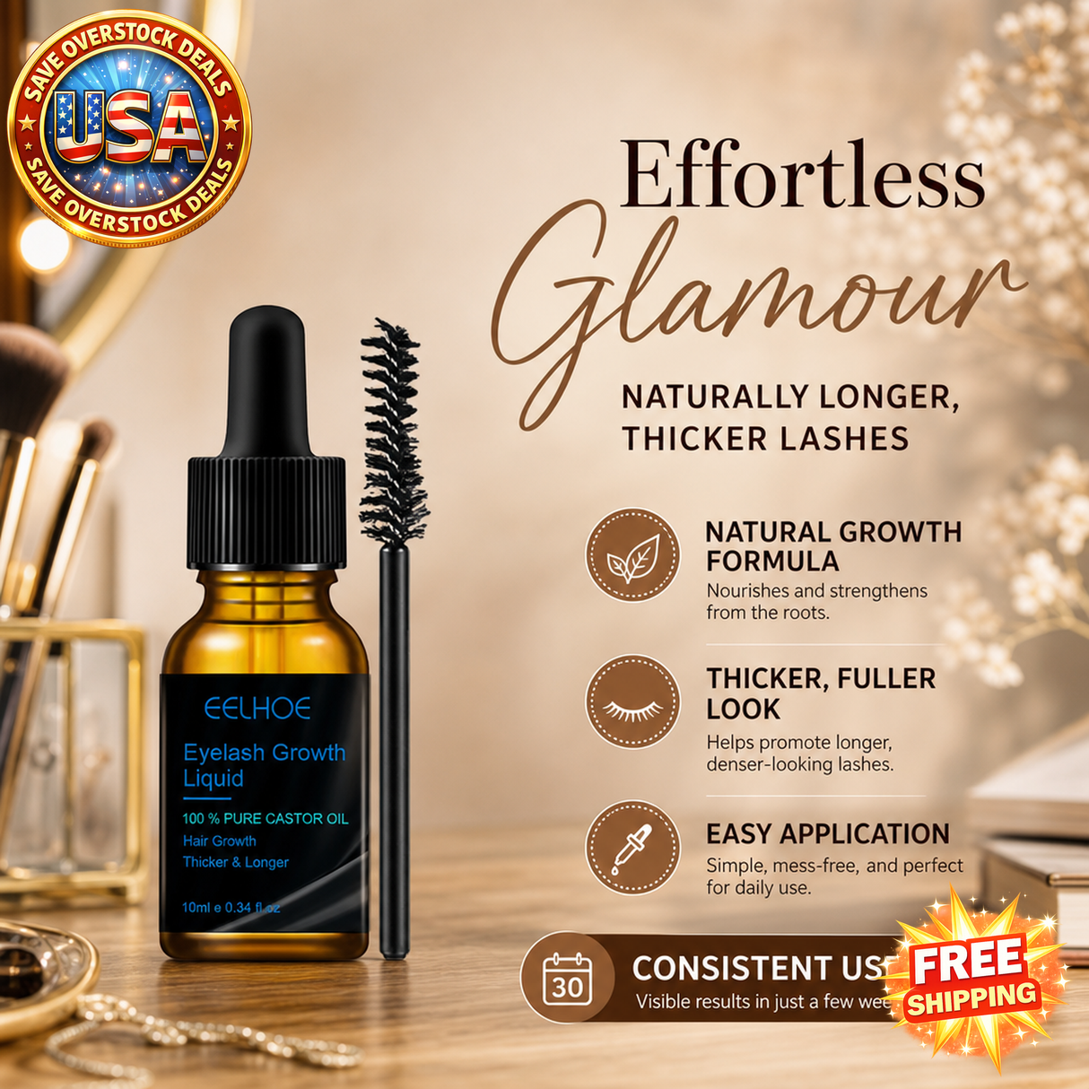 Natural Castor Oil Eyebrow Growth Serum for Women