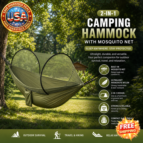 Ultralight 2-In-1 Camping Hammock with Mosquito Net