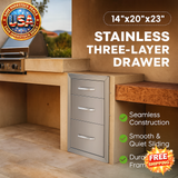 Stainless steel three-layer drawer with outdoor kitchen background