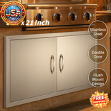 BBQ Access Door, 36W x 21H Inch Double Outdoor Kitchen Door, Stainless Steel Flush Mount Door, Wall Vertical Door with Handles, for BBQ Island, Grilling Station, Outside Cabinet