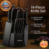 14-Piece Kitchen Knife Set with Sharpener, German Steel